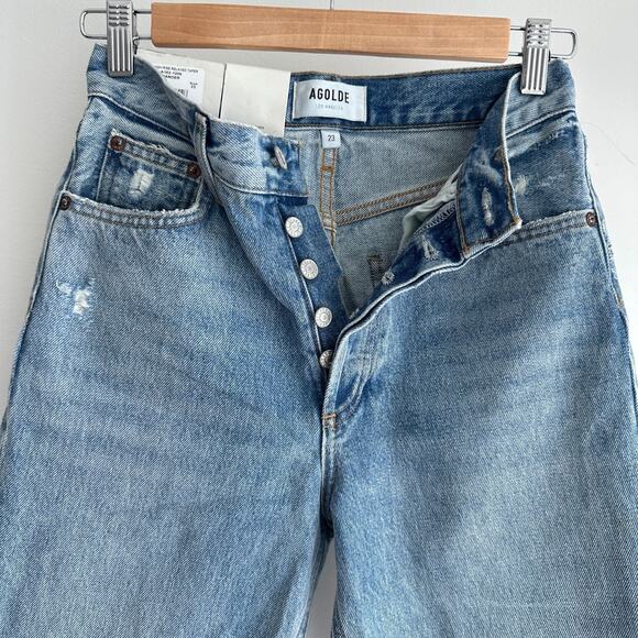 Agolde Jeans Womens 23 Blue Fen Distressed High Rise Relaxed Organic Denim - Picture 4 of 13